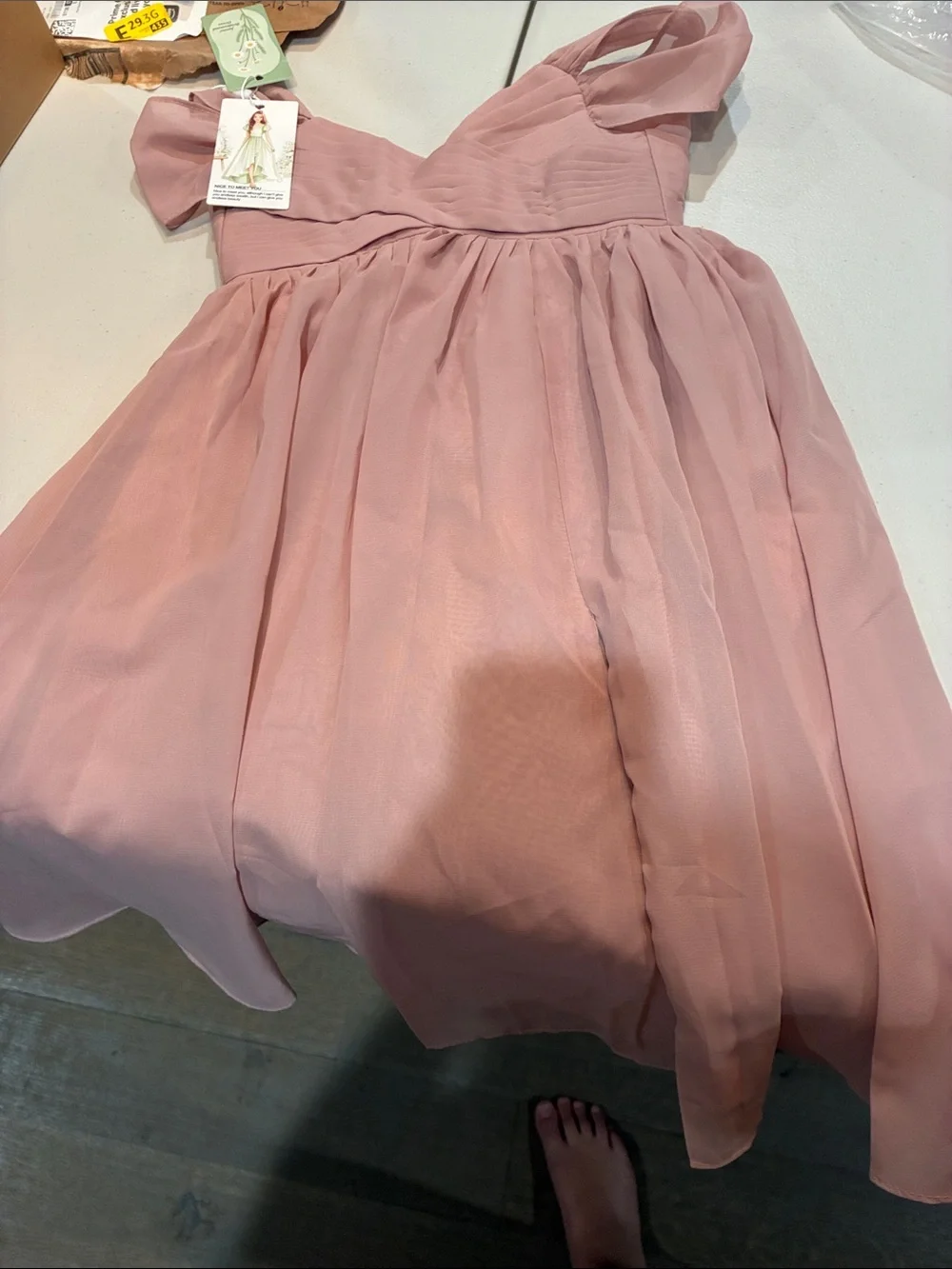 Girls Dusty Pink Chiffon Formal Dress with Pleated Bodice